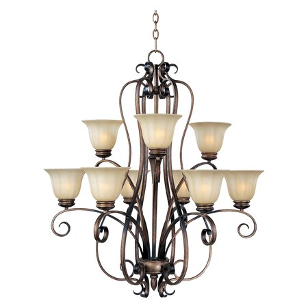 Maxim Nine Light Platinum Dusk Wilshire Glass Up Chandelier 22246WSPD